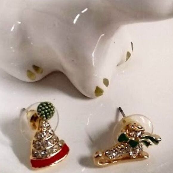 Jewelry - Sparkling Skate & Hat Stud Earrings